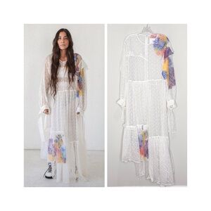 NEW KkCo Nine Twenty-Seven Dress (Sz S) Asymmetric Ivory Lace Isolated Rainbow